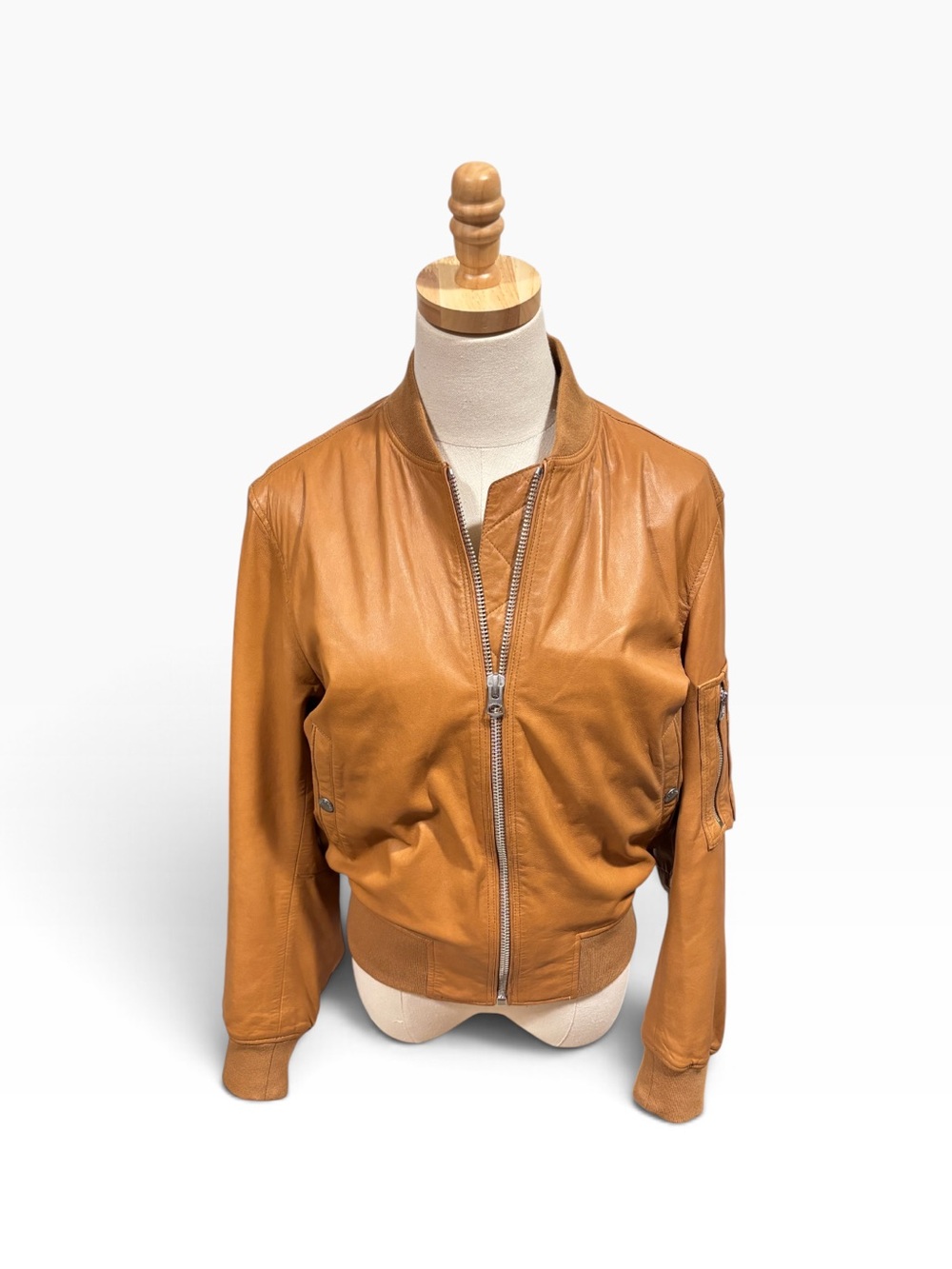 rag & bone Women's Manston Cognac-Tone Lamb Leather Bomber Jacket